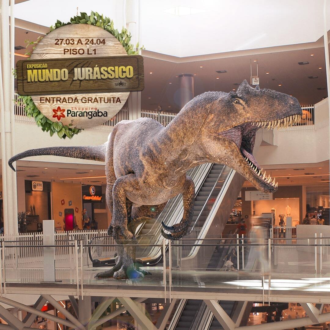 O mundo dos dinossauros chega ao Shopping Parangaba com réplicas em tamanho real