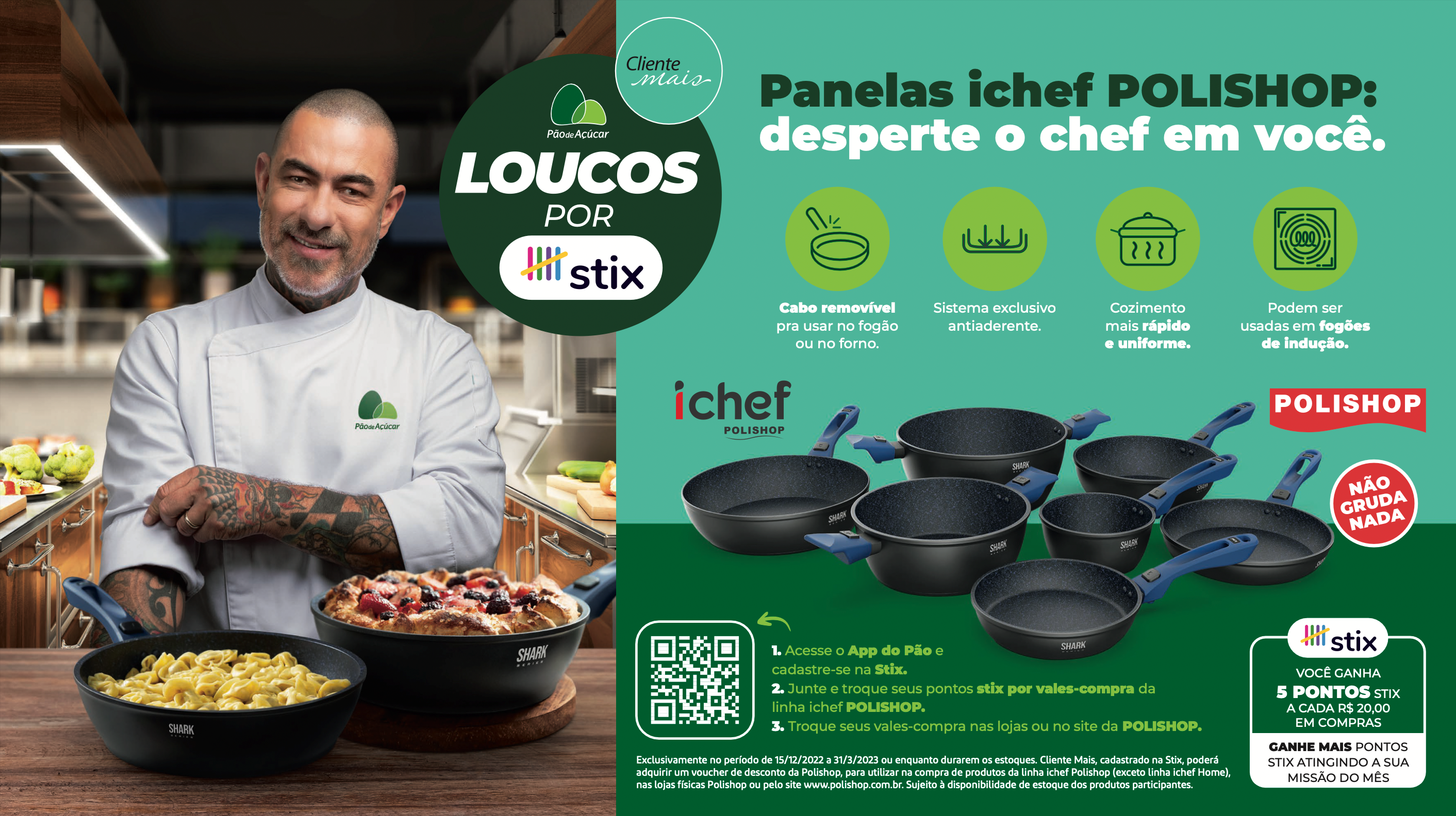 Pão de Açúcar lança nova campanha Loucos por Stix estrelada por Henrique Fogaça, com panelas Ichef da Polishop como prêmio