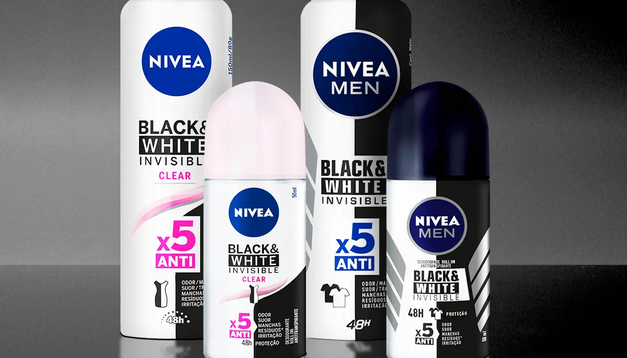 NIVEA é a marca número 1 em antimancha* nas roupas com a linha de antitranspirante Black & White 